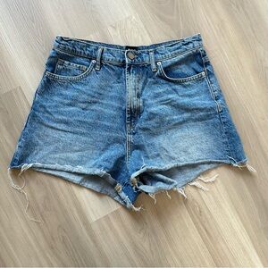 BDG Urban Outfitters Womens 30 A-Line Denim Short Cotton High Rise Raw Hem Blue